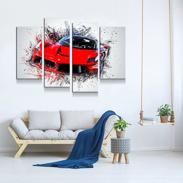 Red Super Car Digital Art Canvas Set