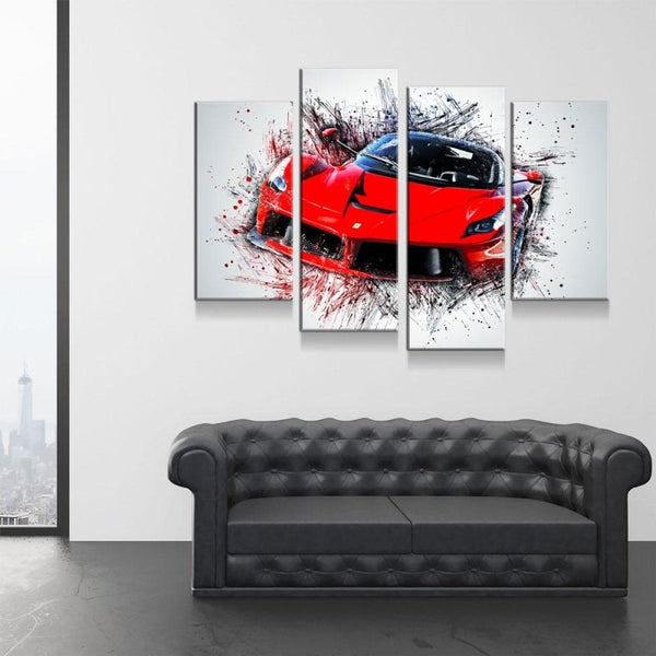 Red Super Car Digital Art Canvas Set