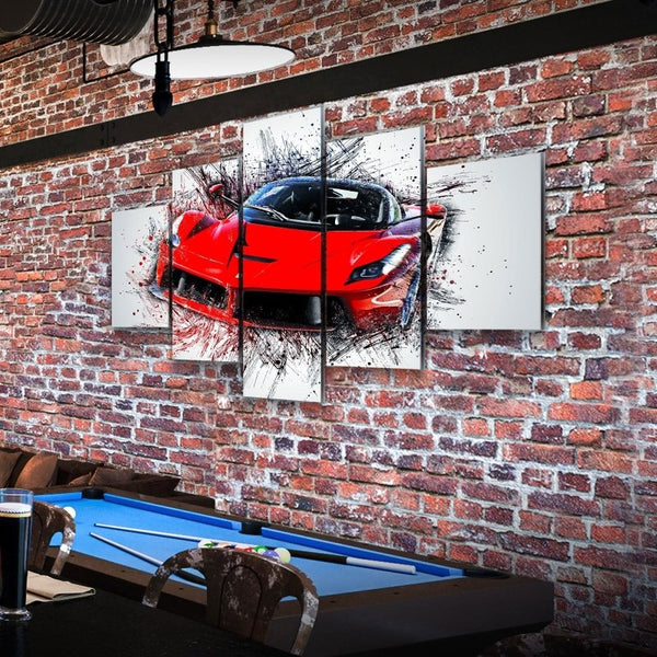 Red Super Car Digital Art Canvas Set