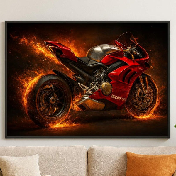 Ducati On Fire Canvas Art Limited Edition - FanaticPrintz