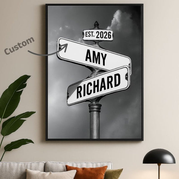 Personalised Name Junction Sign Canvas, Best Gift for Couples - FanaticPrintz