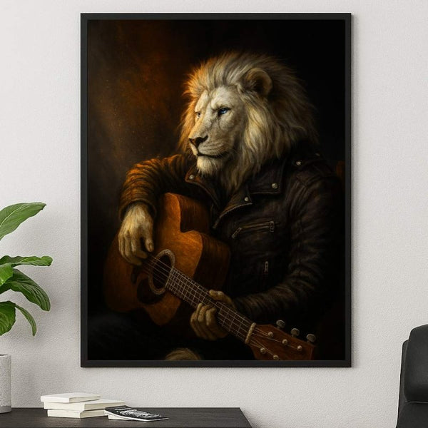 Serenade of the Wild – Lion Guitarist Canvas Art - FanaticPrintz