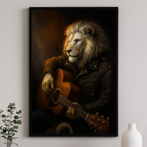 Serenade of the Wild – Lion Guitarist Canvas Art - FanaticPrintz