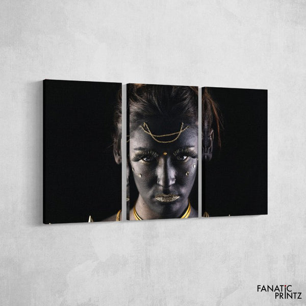 African Gold Black Necklace Lady Canvas Set - FanaticPrintz