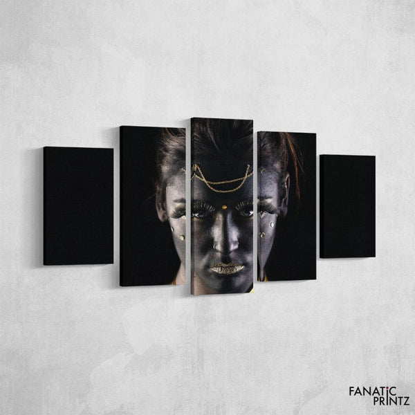 African Gold Black Necklace Lady Canvas Set - FanaticPrintz
