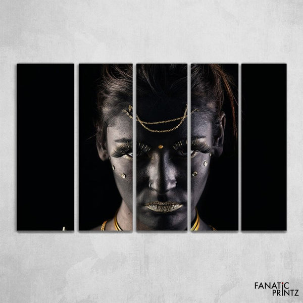 African Gold Black Necklace Lady Canvas Set - FanaticPrintz