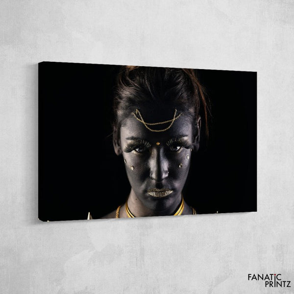 African Gold Black Necklace Lady Canvas Set - FanaticPrintz
