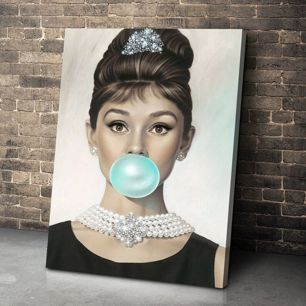Audrey Hepburn Poster Wall Art Blue Bubble Gum - FanaticPrintz