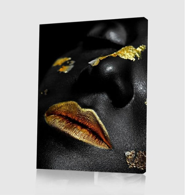 Gold Lips And Face Canvas Art