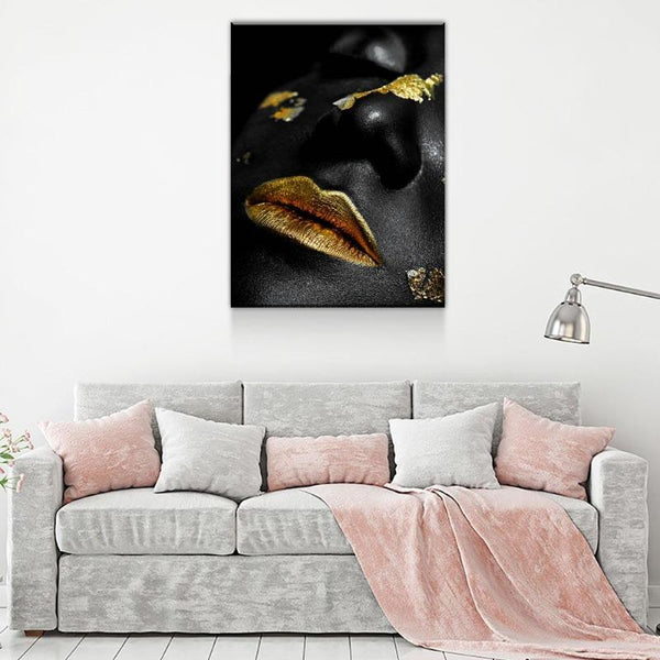 Gold Lips And Face Canvas Art