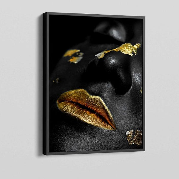 Gold Lips And Face Canvas Art