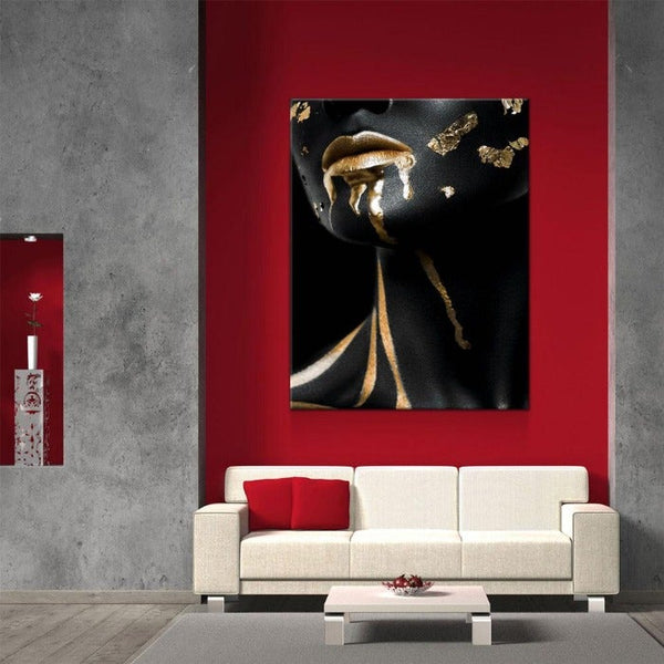 Gold Lips Woman Canvas Art