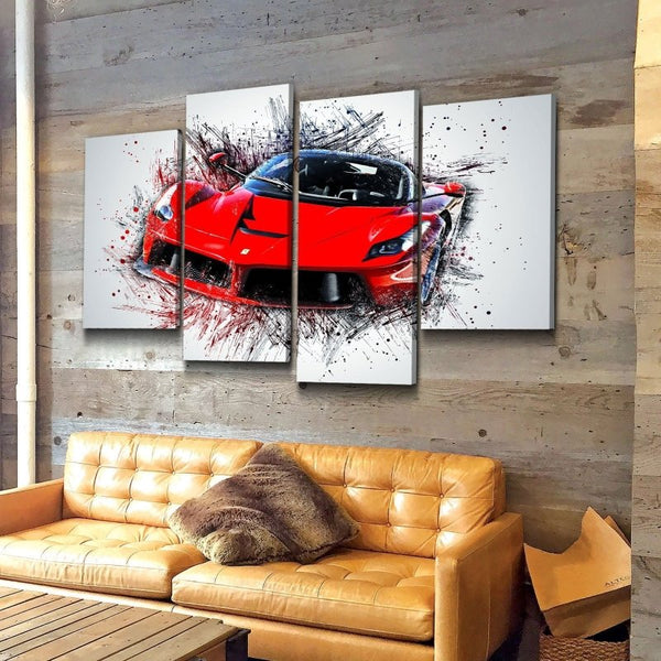 Red Super Car Digital Art Canvas Set