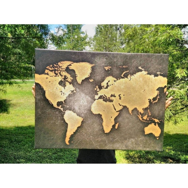 Rustic World Map Canvas Set