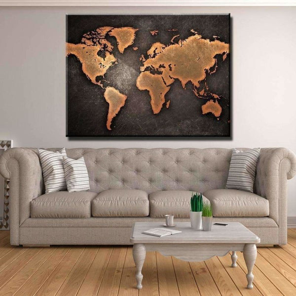 Rustic World Map Canvas Set