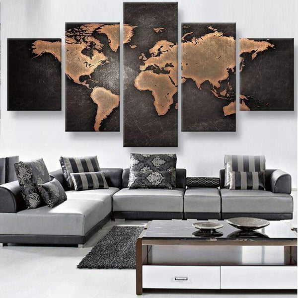 Rustic World Map Canvas Set
