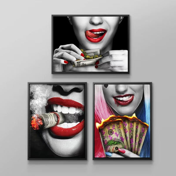 Woman Smoking Cigar Canvas - Smoky Wall Decor for a Touch of Euro Glamour - FanaticPrintz